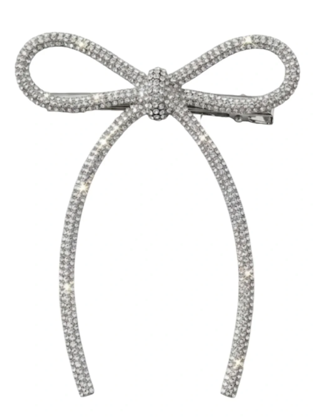 New Silver Rhinestone Bow Brooch Coquette Ribbon Pin Crystal Chunky